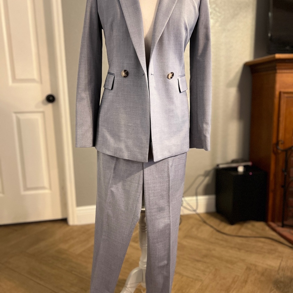 ANTONIO MELANI light Blue/Gray Suit with Structured Shoulders and Peaked Lapels